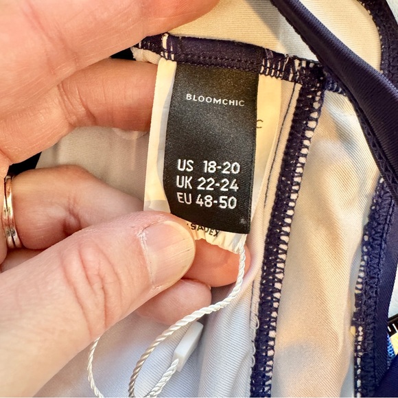 BloomChic Modest Swim Dress Navy Floral Paisley Skirted One Piece 18 20 NWOT - Picture 8 of 12